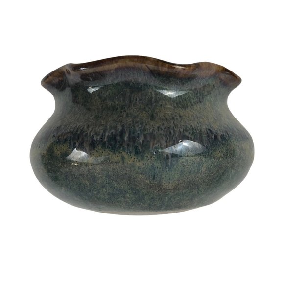 Studio Pottery Single Candlestick Holder Bowl Blue Fluted Edge Hand Signed BAY - Picture 5 of 10